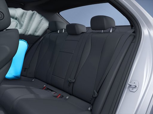 Znázornění bočních airbagů v zadní části nového GLB od Mercedes-Benz.