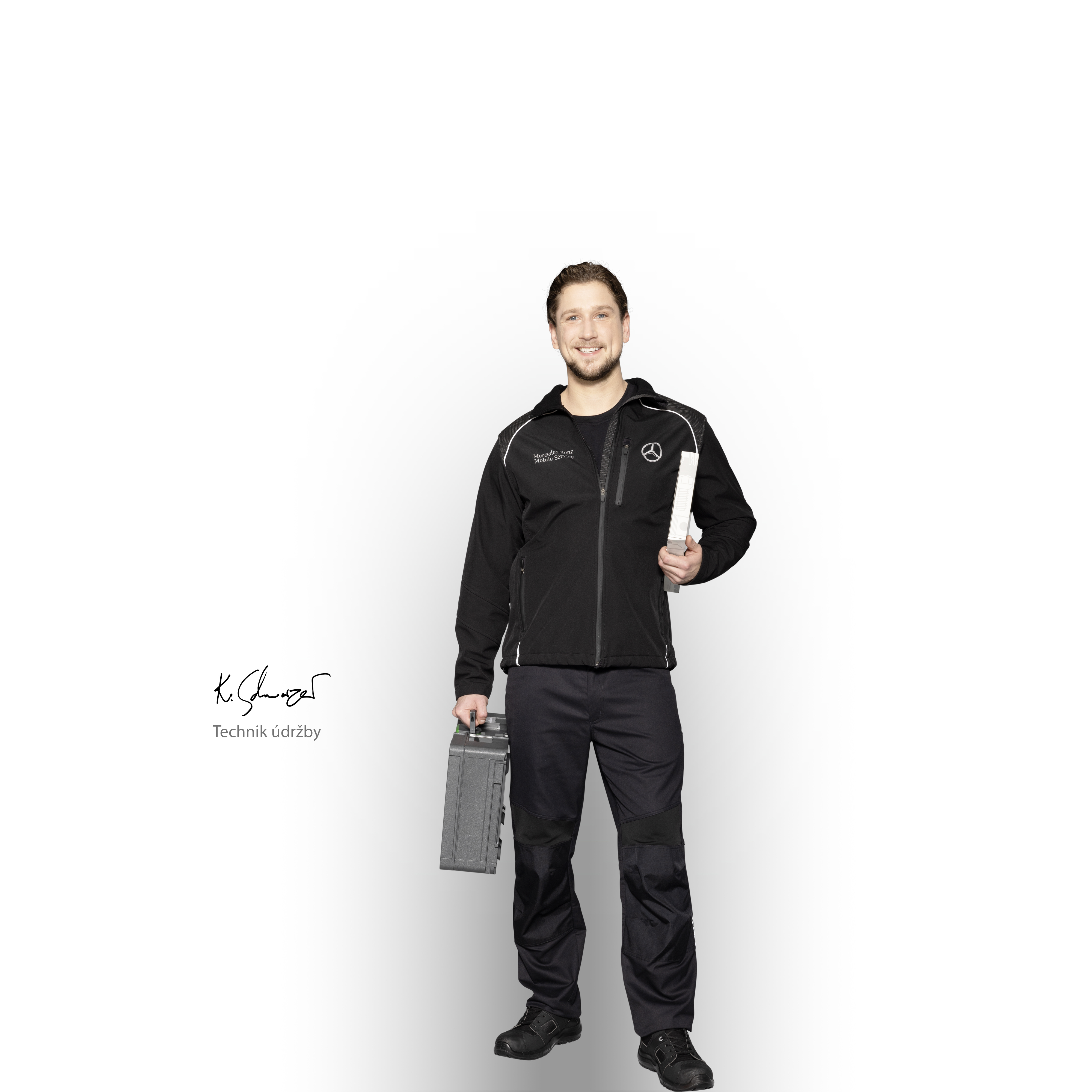 Mercedes-Benz | Servis pro dodávková vozidla Technik údržby mobilního servisu Mercedes-Benz připravený Vám pomoci.