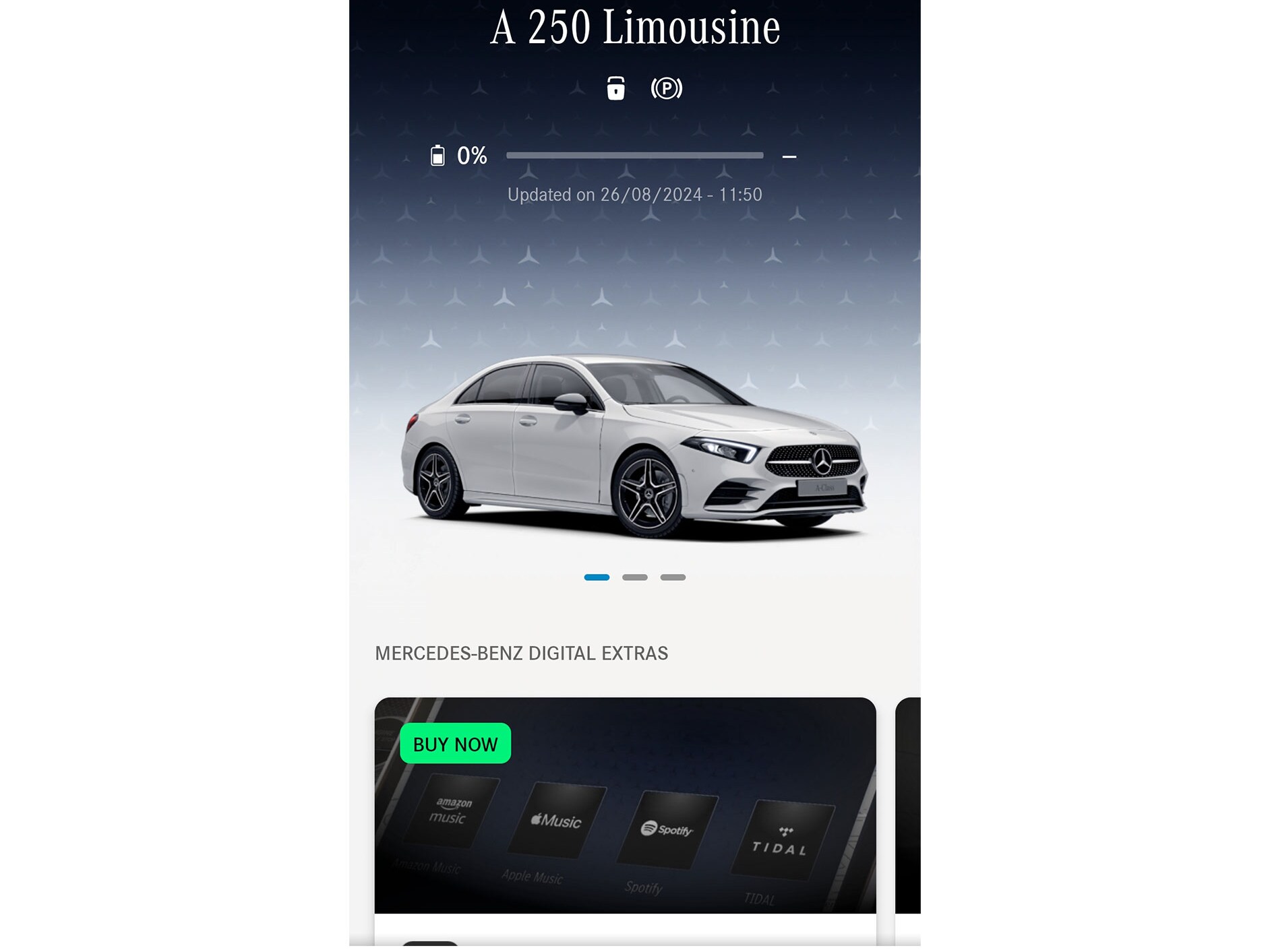 Na chytrém telefonu se v&nbsp;menu aplikace Mercedes-Benz zobrazí dostupné funkce digitálních doplňků k&nbsp;tématu navigace, vzdálené služby a&nbsp;GUARD 360˚.