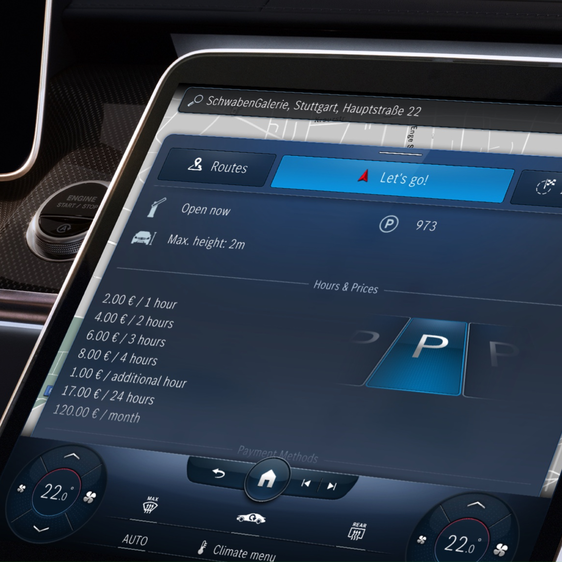 Dostupná parkovací místa | Sada Excellence | Mercedes-Benz Ilustrační obrázek funkce Dostupná parkovací místa.
