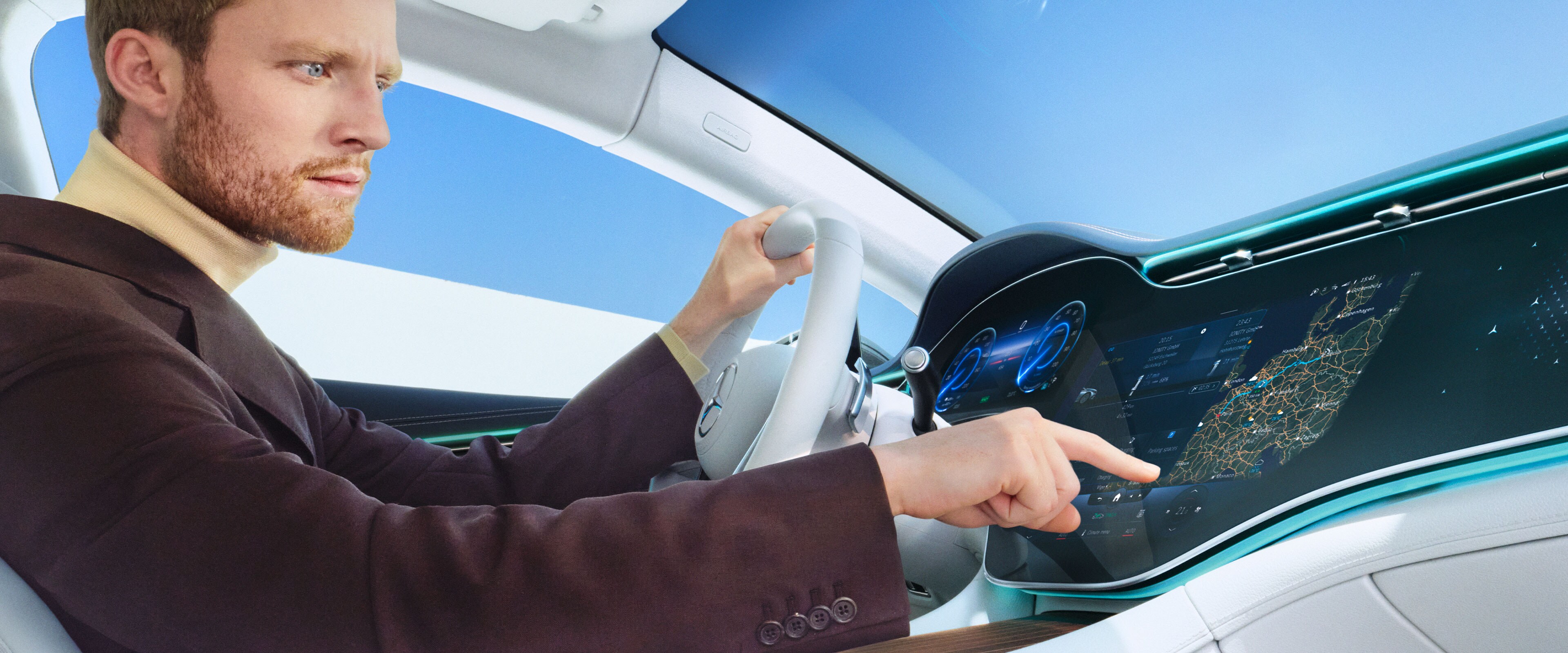 Digitální doplňky „Navigace“ ve vozidle Mercedes-Benz.