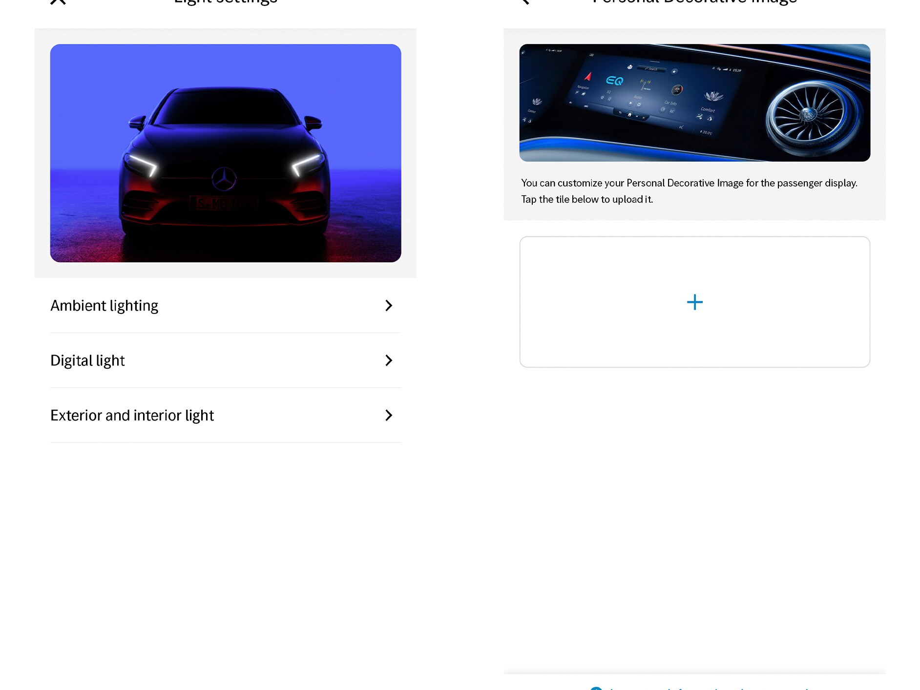 Displej multimediálního systému MBUX zobrazuje digitální doplněk Personalizace.