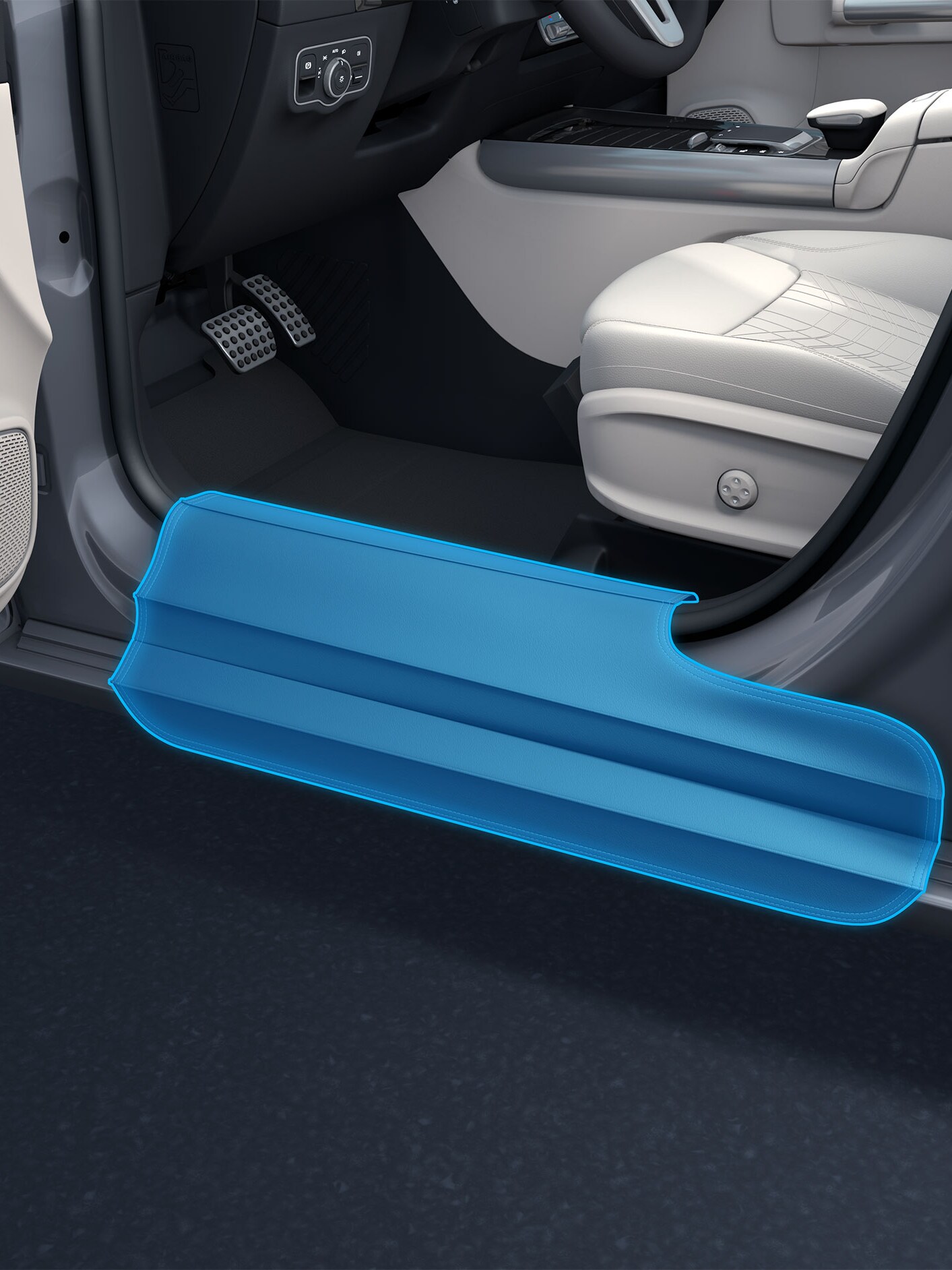 Detailní znázornění ochrany nástupu s&nbsp;otevřenými dveřmi v&nbsp;kombinaci s&nbsp;vozidlem vhodným pro invalidy.