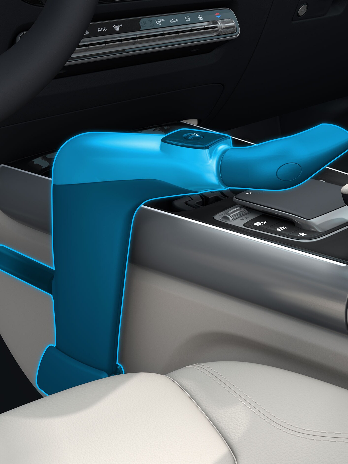 Detailní pohled na zařízení pro ruční ovládání Classic v&nbsp;kombinaci s&nbsp;vozidlem vhodným pro invalidy.