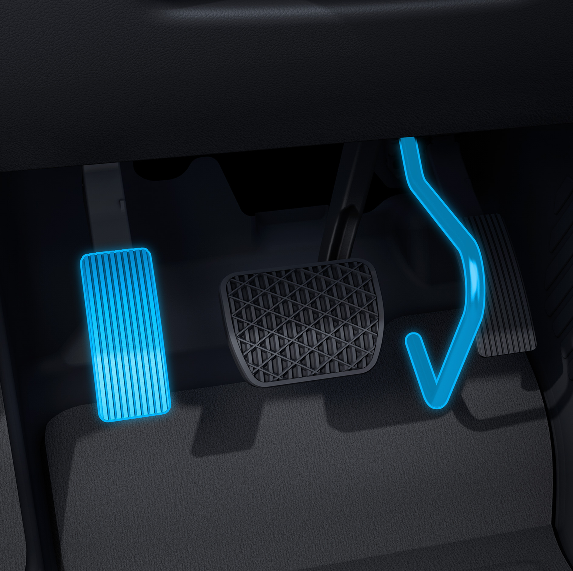 Přemístění pedálu akcelerace (elektronické) | Pomůcky pro jízdu | Mercedes-Benz Pedál akcelerace přemístěný doleva v kombinaci s vozidlem vhodným pro invalidy.