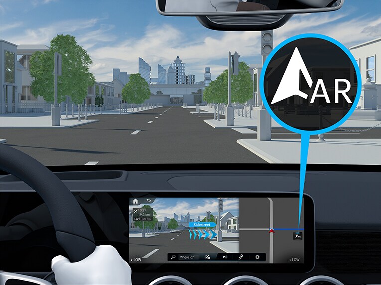 Jak funguje rozšířená realita MBUX pro navigaci ve vozidle Mercedes-Benz CLA kupé.