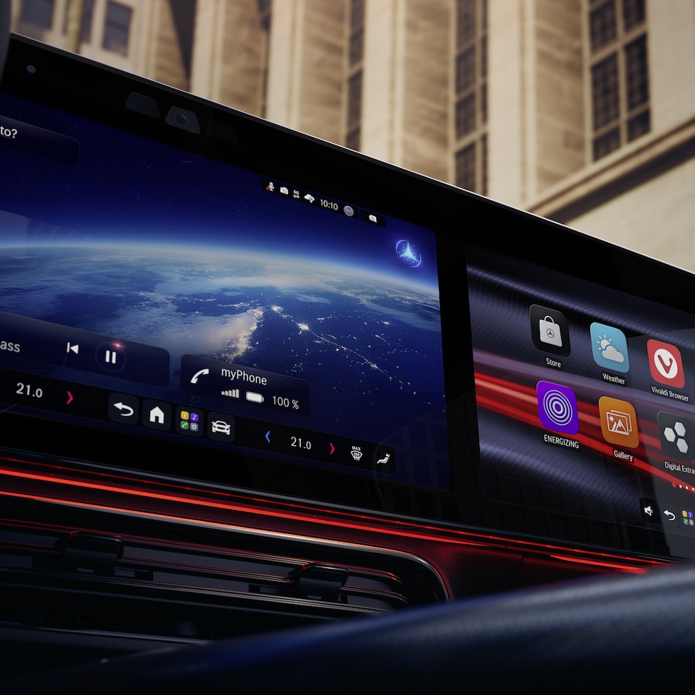 MBUX Superscreen s&nbsp;virtuálním asistentem MBUX ve vozidle Mercedes-Benz CLA C174.