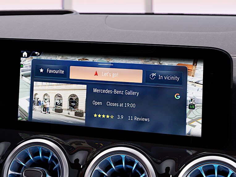 Place Details provided by Google v novém EQA od Mercedes-Benz.