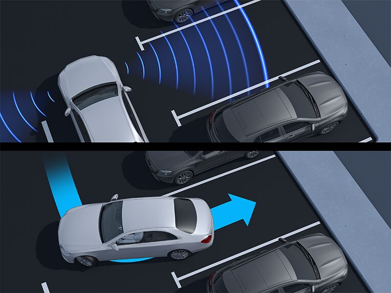 Aktivní parkovací asistent se systémem PARKTRONIC v novém voze EQA od Mercedes-Benz.