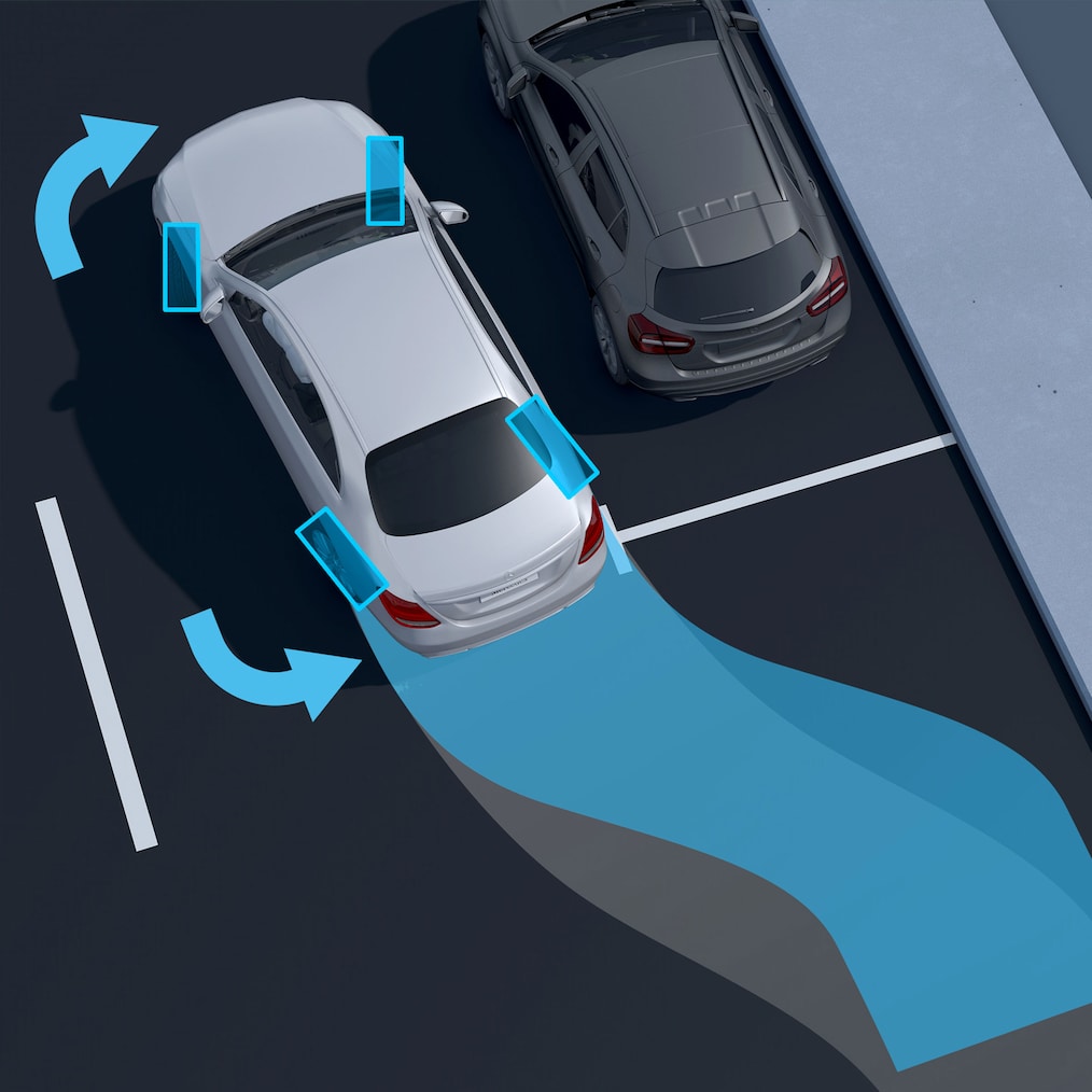 Znázornění řízení zadní nápravy vozu EQE sedan od Mercedes-Benz.