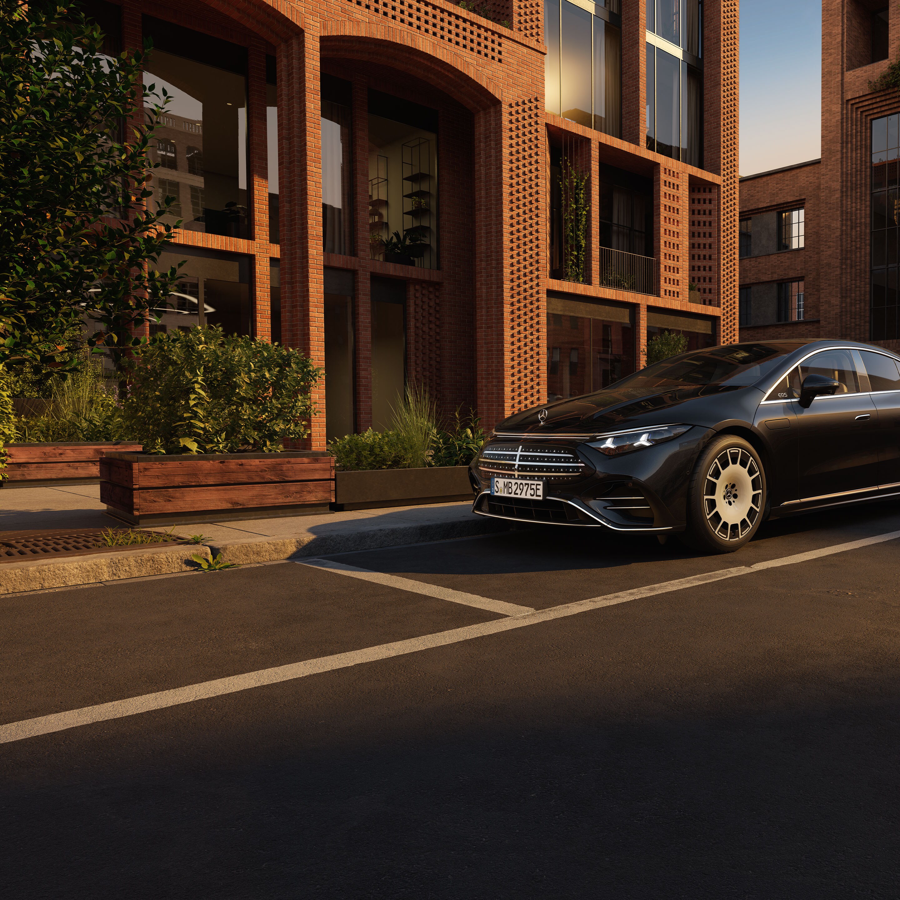 Exteriér nového vozidla Mercedes-Benz EQS.