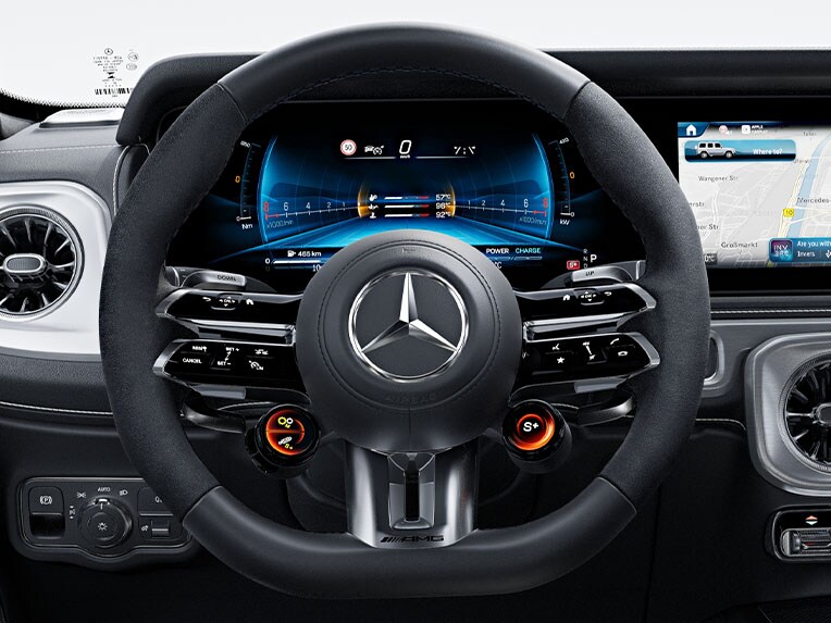 Volant AMG Performance v kůži nappa / mikrovláknu MICROCUT ve vozidle Mercedes-AMG Třídy G.