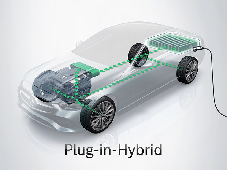 Mercedes-Benz GLA plug-in hybrid při bočním pohledu zepředu.