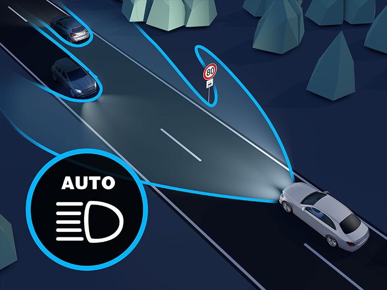 Způsob fungování asistenta adaptivních dálkových světel Plus ve voze Mercedes-Maybach GLS.