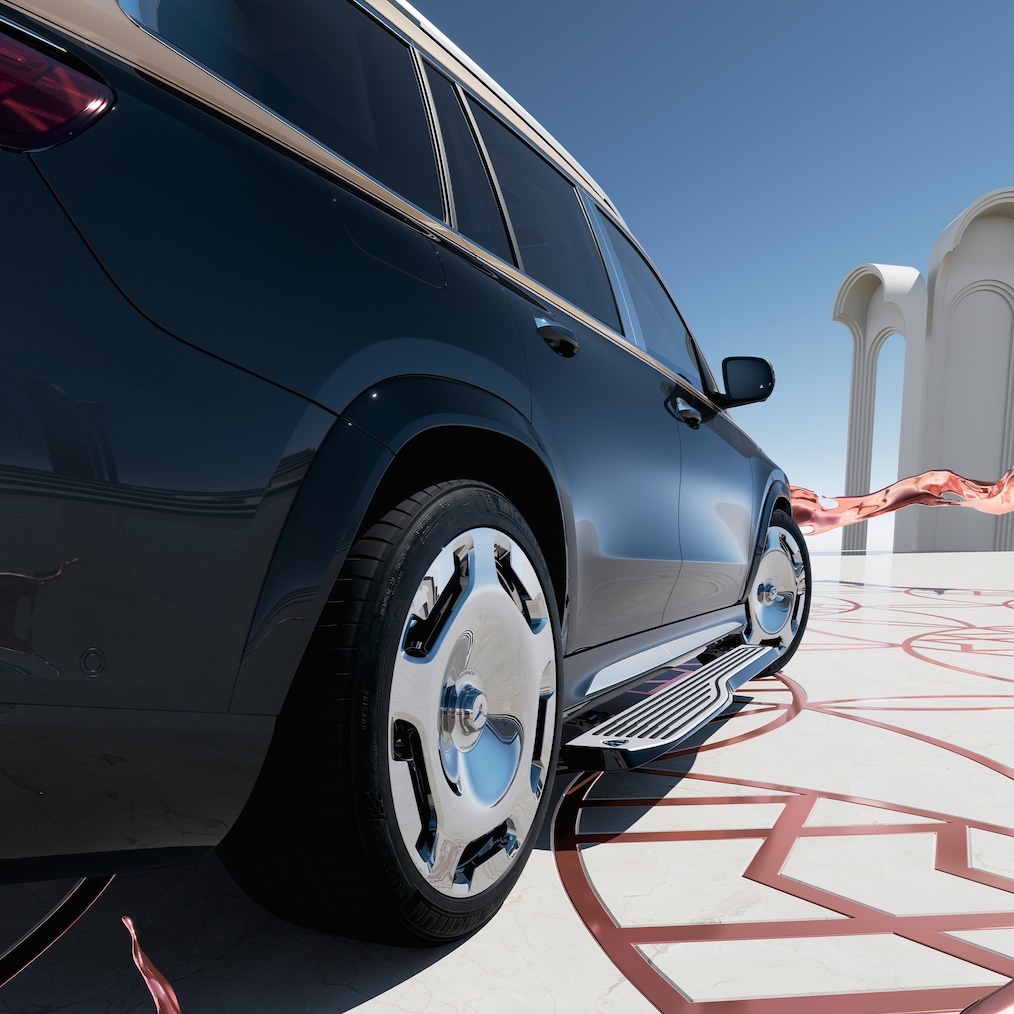 Pohled z boku na model Mercedes-Maybach GLS 600 s prahovými lištami.