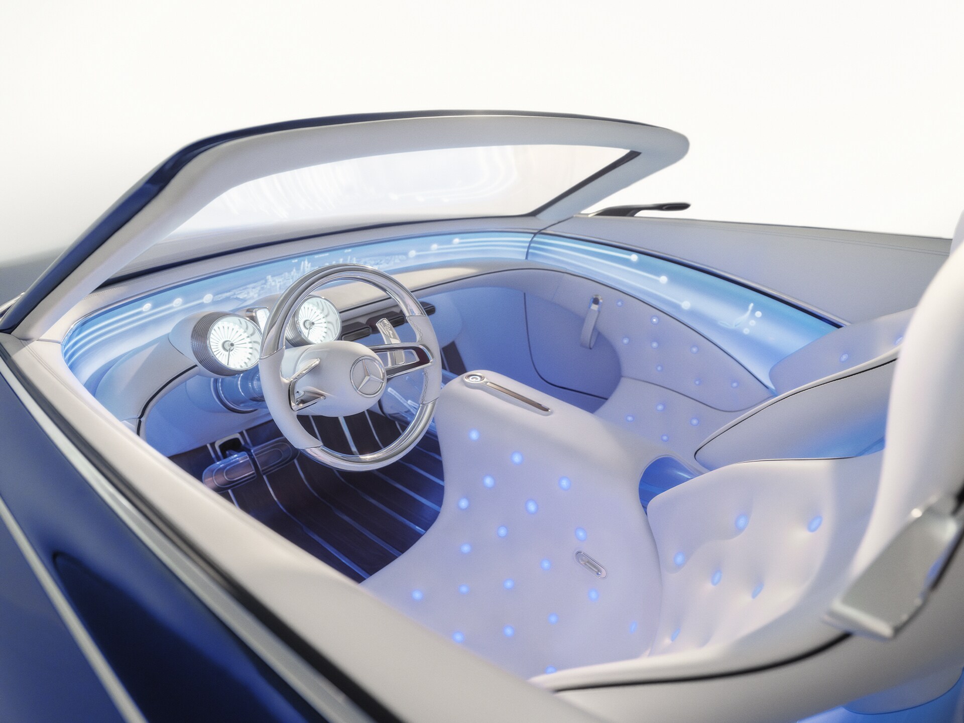 Vize interiéru vozidla Mercedes-Maybach v&nbsp;budoucnosti.