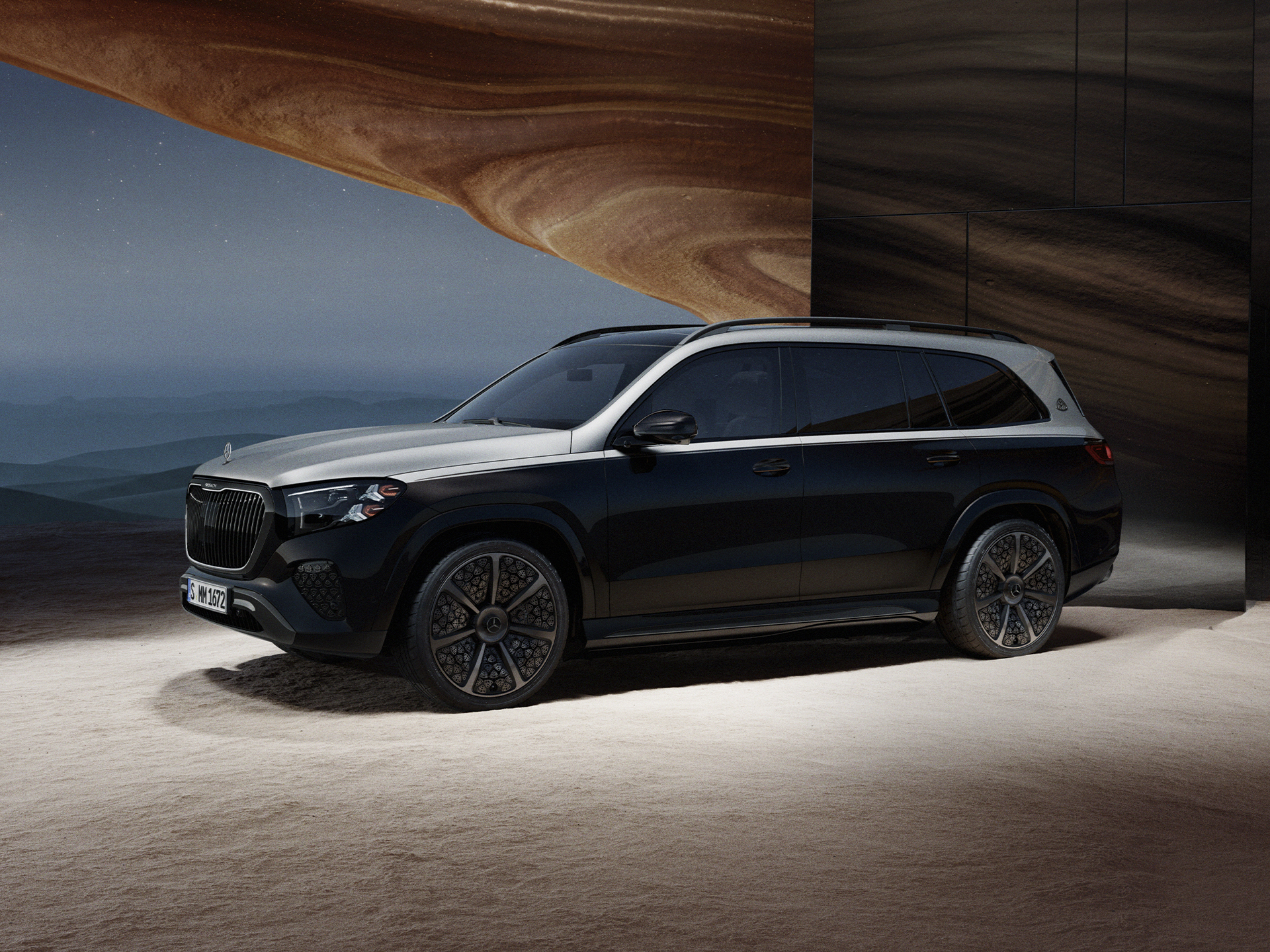 GLS Night Series | Značka | Mercedes-Maybach Pohled zepředu na model Mercedes-Maybach GLS Night Series.