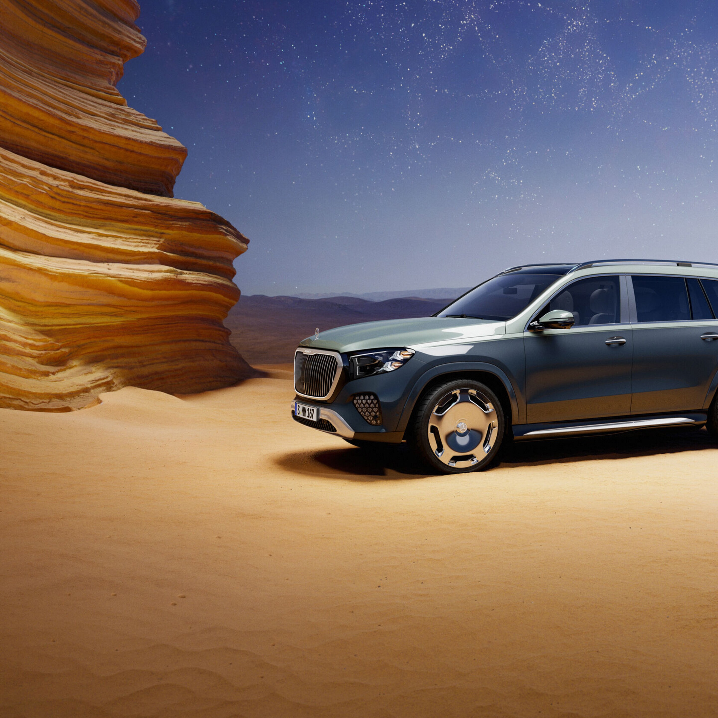 Pohled zepředu na vozidlo Mercedes-Maybach GLS SUV.