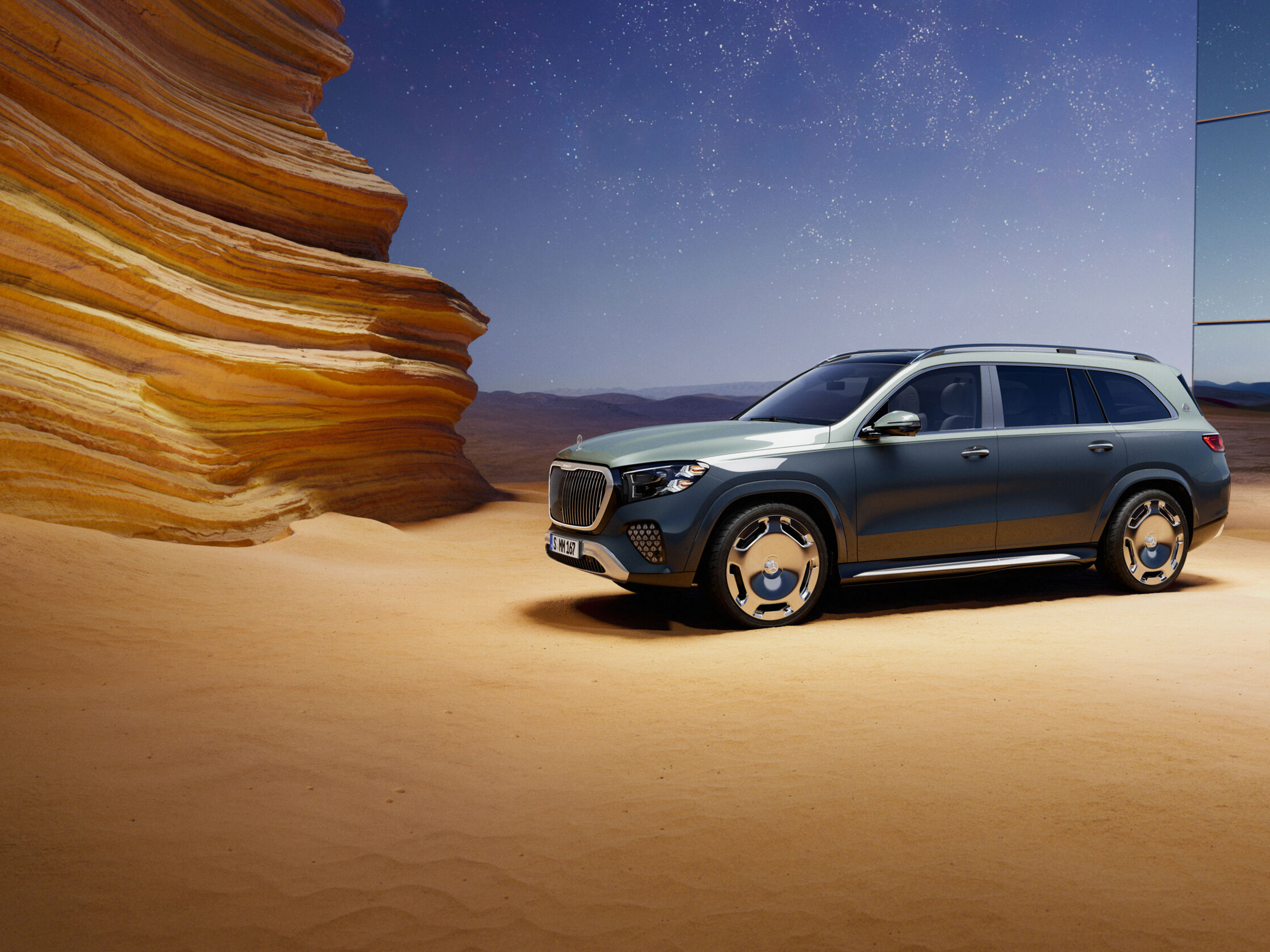 GLS SUV | Značka | Mercedes-Maybach Pohled zepředu na vozidlo Mercedes-Maybach GLS SUV.