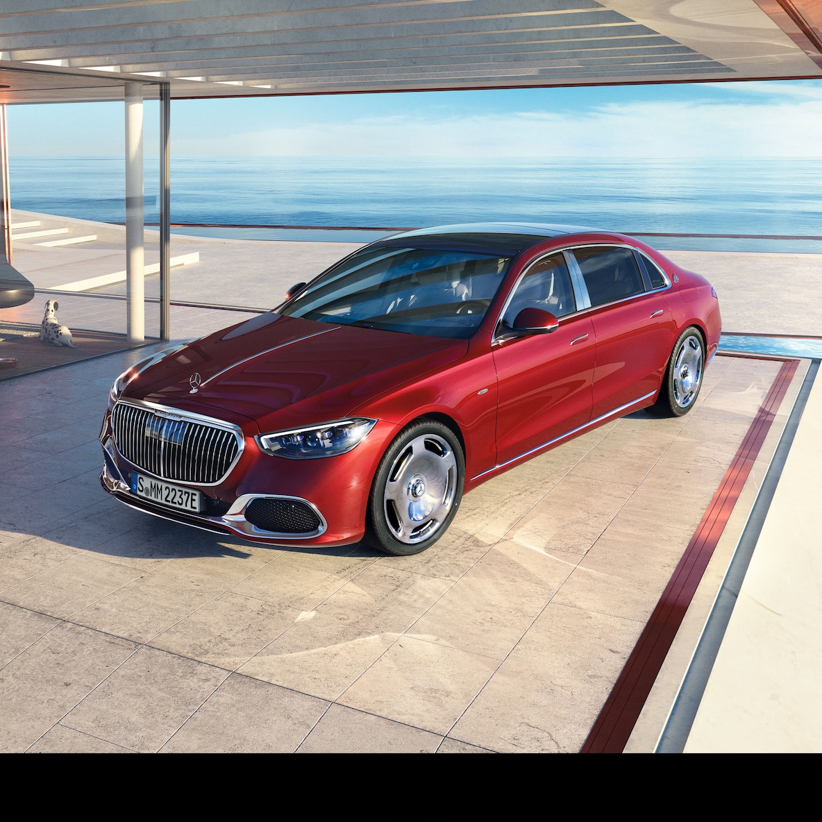 Třída S od Mercedes-Maybach při bočním pohledu zepředu.