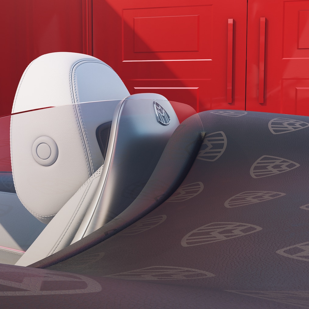 Boční pohled zezadu na opěrku hlavy s exkluzivním opěradlem a signaturou MAYBACH.