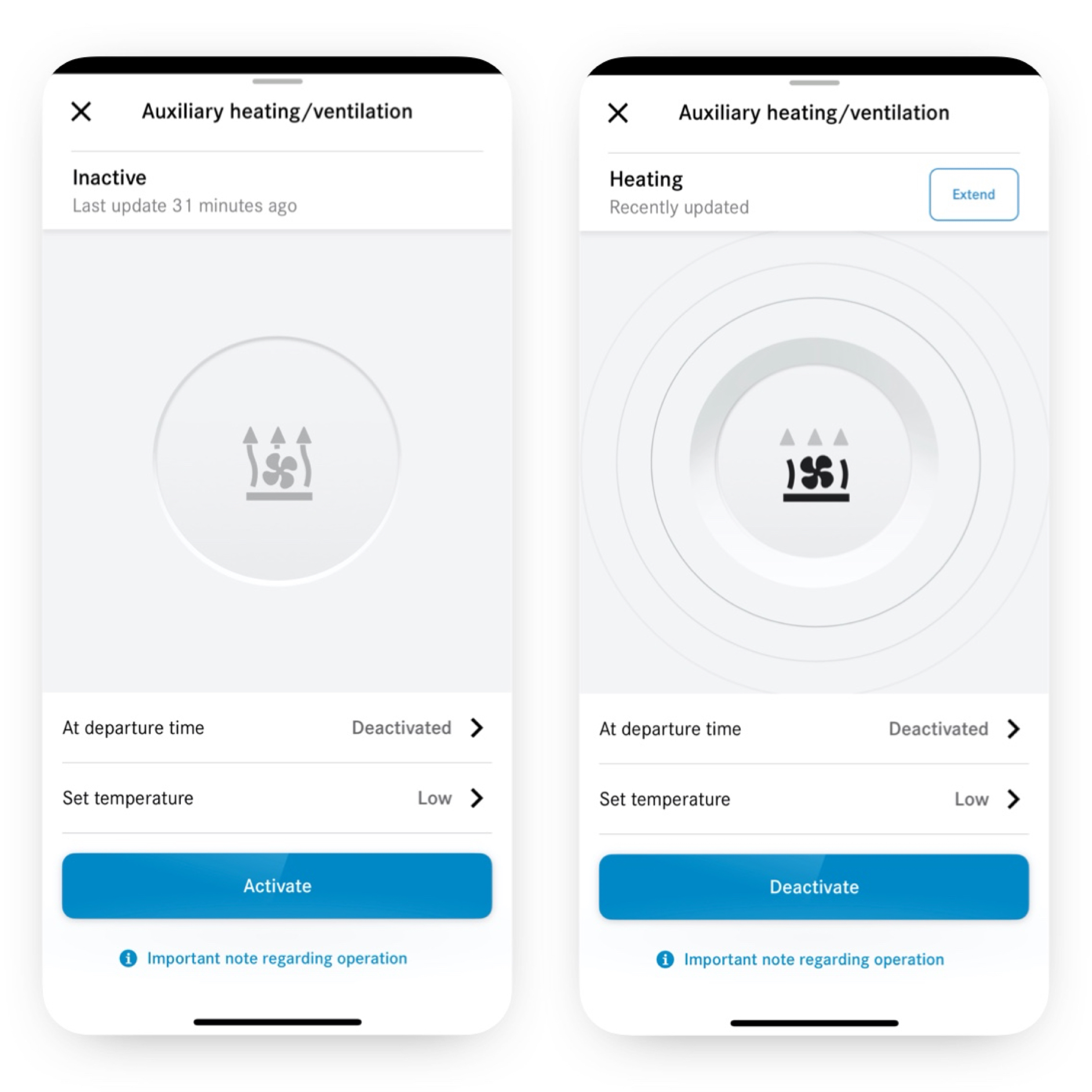Nezávislé topení/větrání | Sada Excellence | Mercedes-Benz Na chytrém telefonu je pomocí digitálního doplňku Programování nezávislého topení/větrání nastavena klimatizace.