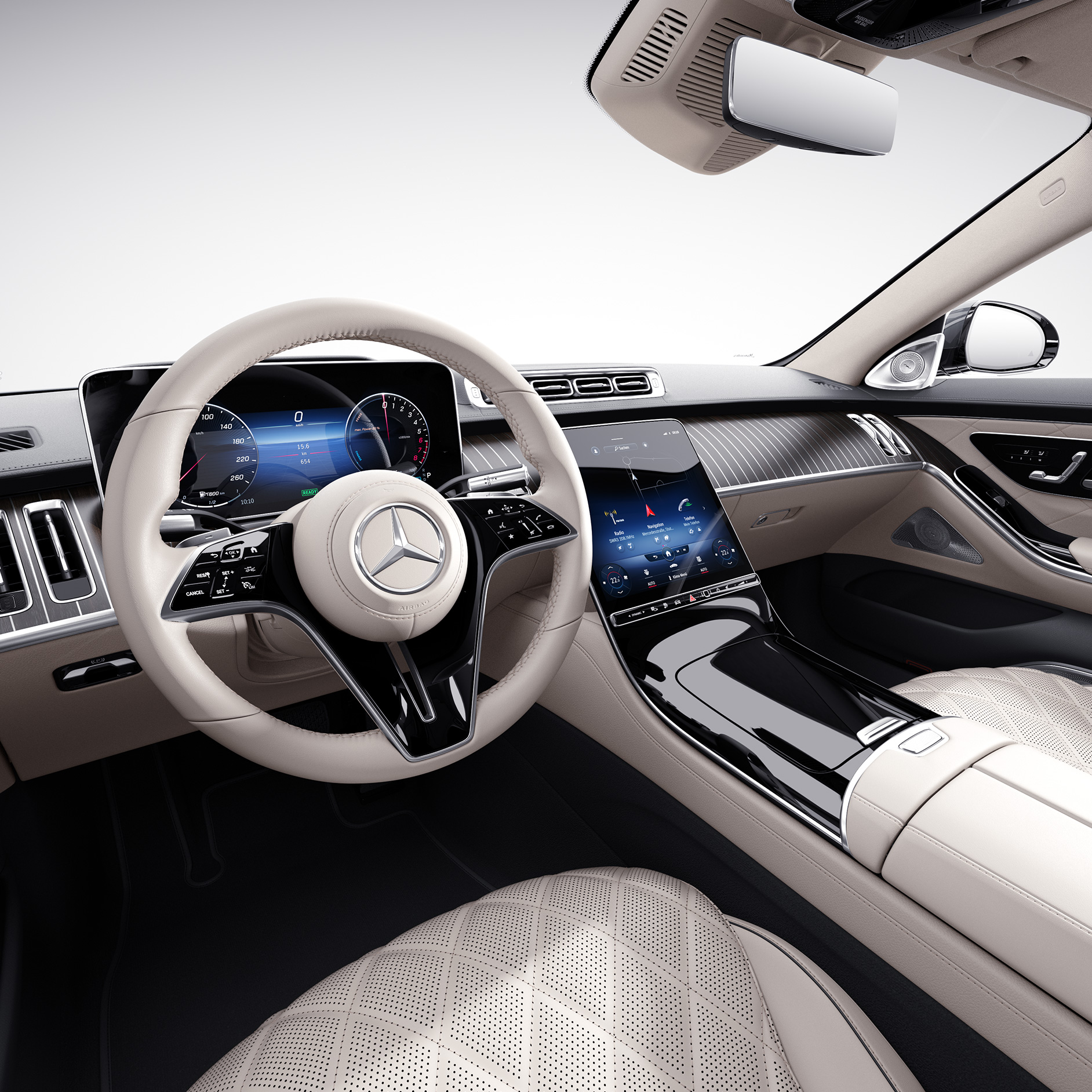 Asistent pro jízdu po dálnici | Mercedes-Benz Intelligent Drive Displej řidiče vozu Mercedes-Benz třídy S Sedan.