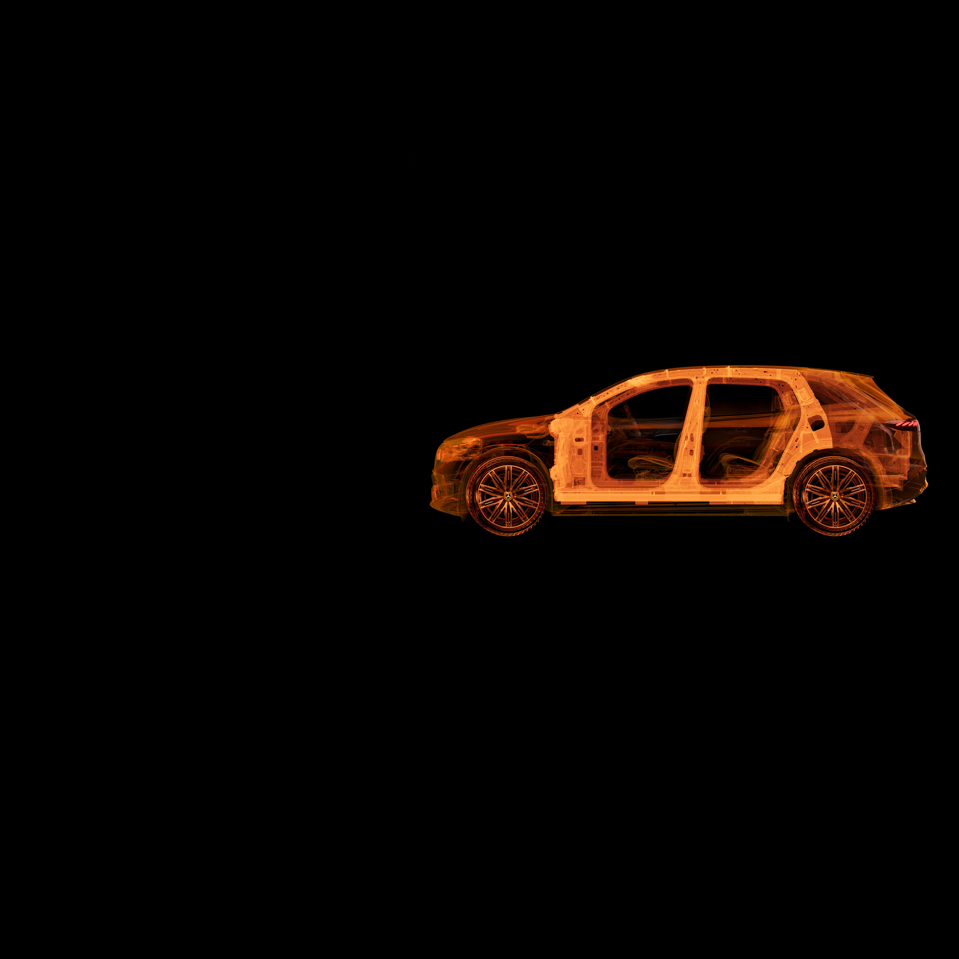 Bezpečnost | Mercedes-Benz Pohled z boku do vozidla Mercedes-Benz ukazující struktury interiéru.