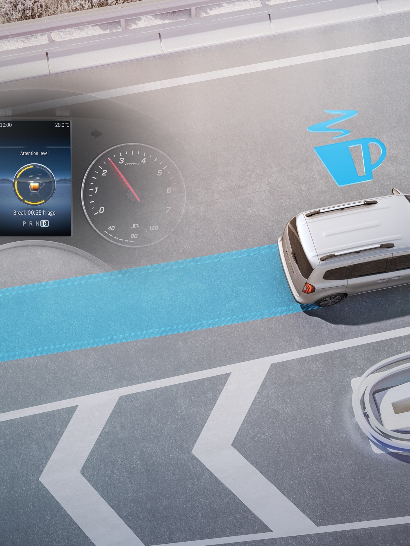 Systém asistenta sledování bdělosti ve skříňové dodávce Mercedes-Benz Citan.