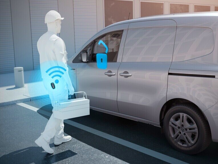 Bezklíčkové odemykání s KEYLESS-GO ve skříňové dodávce Mercedes-Benz Citan.