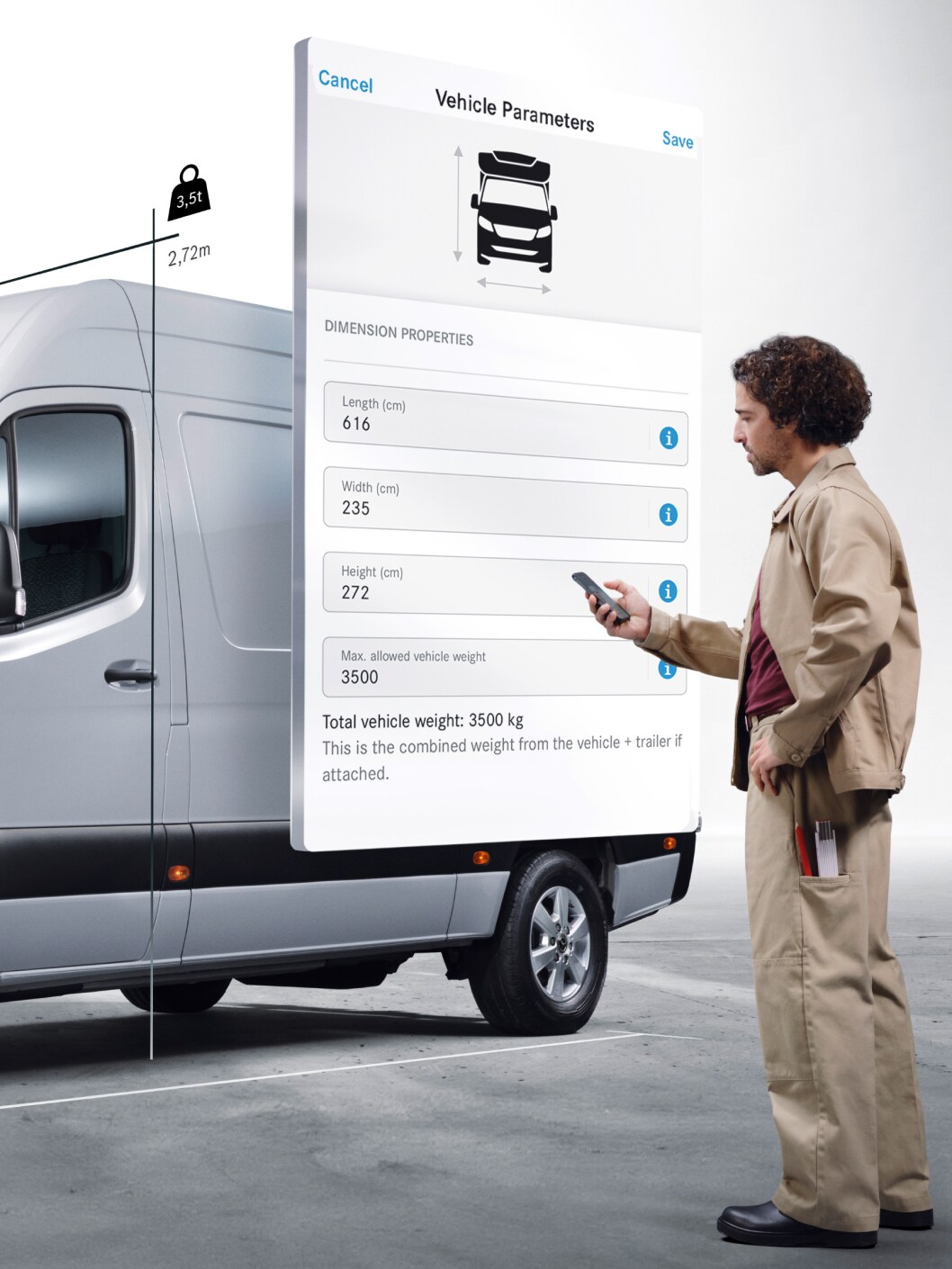 Digitální doplňky skříňové dodávky Mercedes-Benz eSprinter.