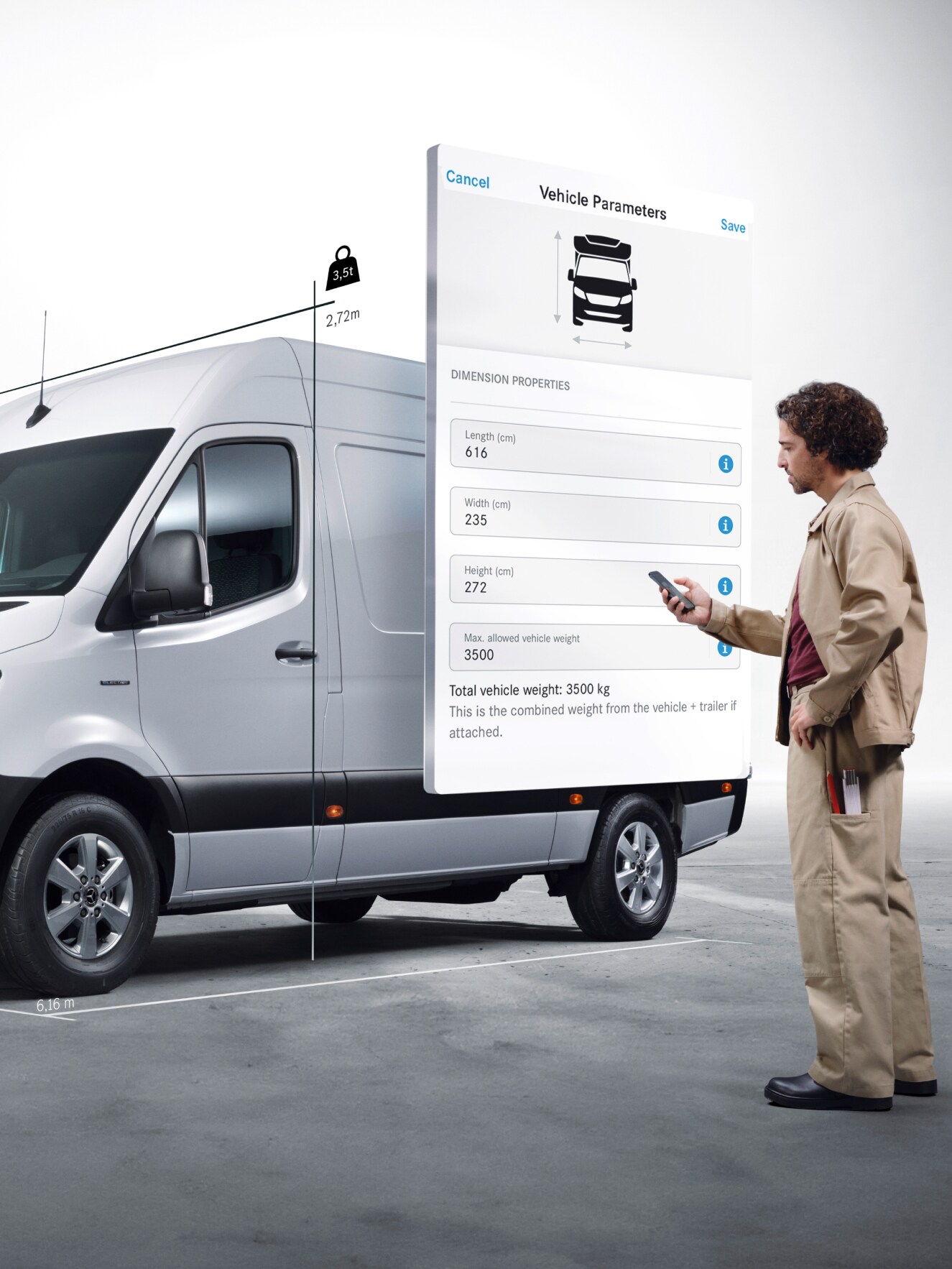 Digitální doplňky pro valníkové vozidlo Mercedes-Benz eSprinter.