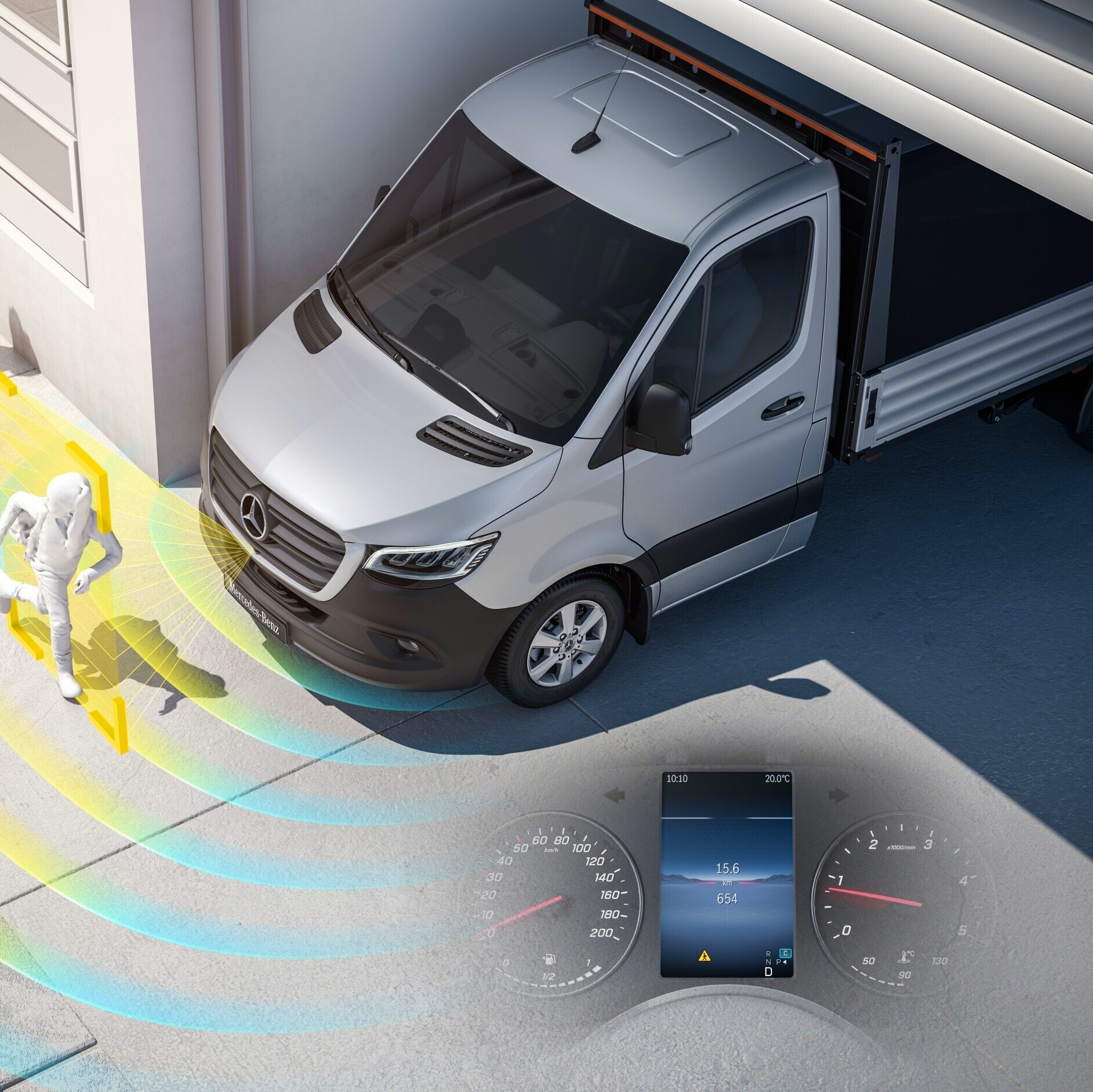 Systém informování při rozjezdu (MOIS) | Valníkové vozidlo Sprinter | Mercedes-Benz Systém informování při rozjezdu (MOIS) pro valníkové vozidlo Mercedes-Benz Sprinter.