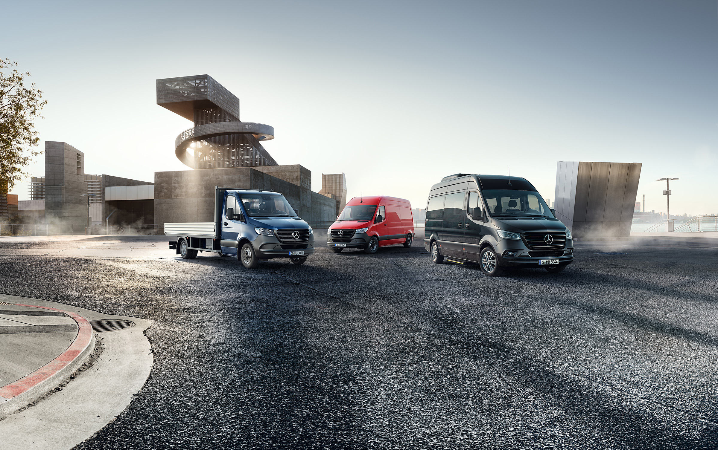 Modelová řada Sprinter | Všechny modely Sprinter | Dodávková vozidla Mercedes-Benz Modelová řada dodávkových vozidel Mercedes-Benz Sprinter v městském prostředí, futuristickém